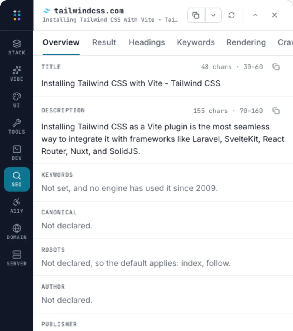 The SEO tab of the LoupeKit panel